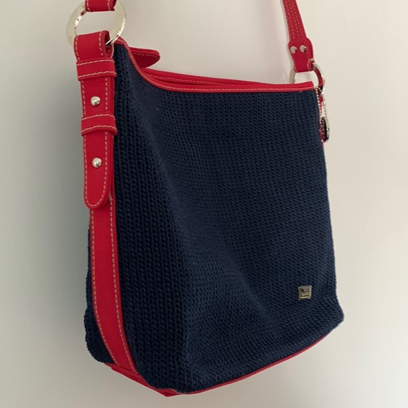 THE SAK Navy Blue w/ Red trim and silver accent, knit, shoulder bag. - Picture 8 of 16